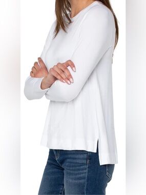 NWOT Liverpool Long-Sleeve Knit Top White Hi Low Split Hem Women’s Medium